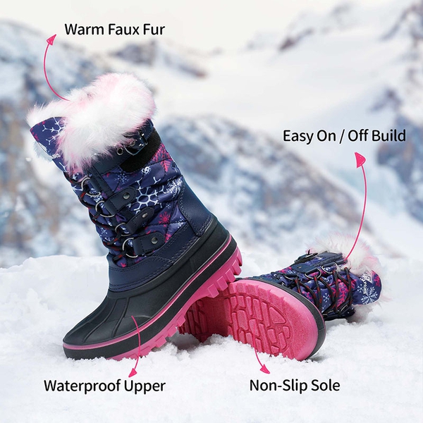 Kids Waterproof Snow Boots - NAVY FUCHSIA - 3